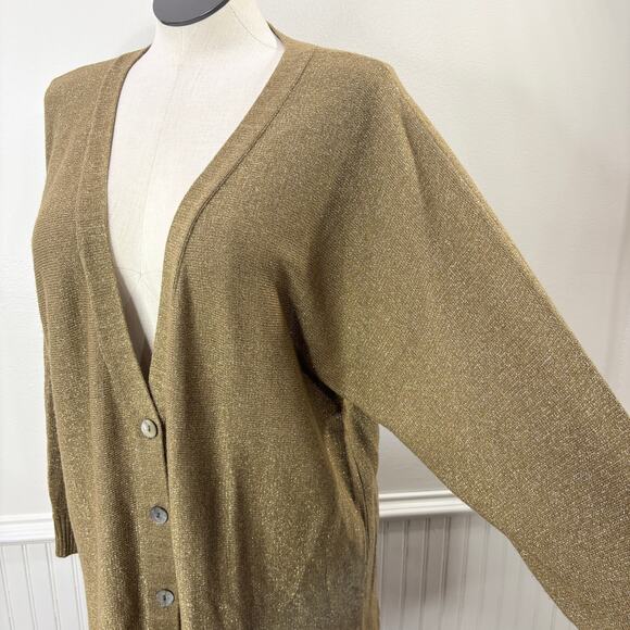 Ulla Popken Plus Size 20/22 Boyfriend Cardigan Sweater Gold Metallic Holiday - Picture 5 of 10